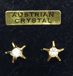 Austrian Crystal Accent Stud Earrings  Gold Color