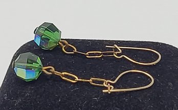 Wire Earrings With Green Beads Not Marked
