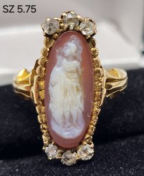 14 KT Gold Antique Cameo Ring Gold Color With Diamonds