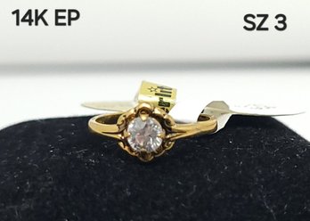 14K Electroplate Gold Ring With White Gemstone  SZ 3