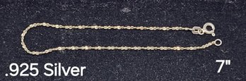 .925 Silver Rope Bracelet 7'