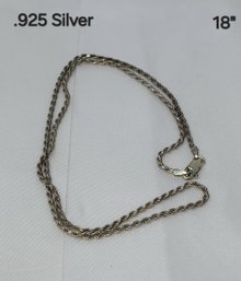 .925 Sterling Silver Rope Necklace 18'
