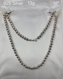 .925 Sterling Silver Ball Necklace 18'