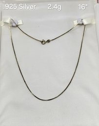 .925 Sterling Silver Box Chain Necklace 16'