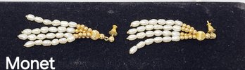14KT Gold Drop Earrings With Pearl Beads