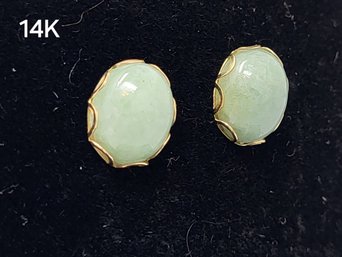 14K Yellow Gold Earrings With Jade Stones
