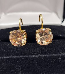 Gold Tone Earrings With Amber Stones