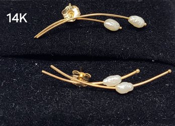 14K Yellow Gold Earrings With Pearl Accents