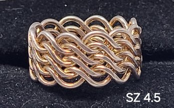 Silver Toned Ring With Weave Design SZ 4.5