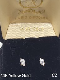 14K Yellow Gold Stud Earrings With White CZ Stones
