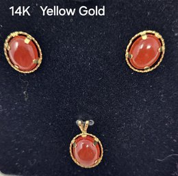 14K Yellow Gold Earrings With Red Gemstones