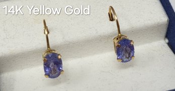 14K Yellow Gold Earrings With Tanzanite Gemstones