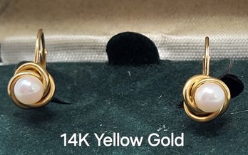 14K Yellow Gold Earrings With Pearl Setting