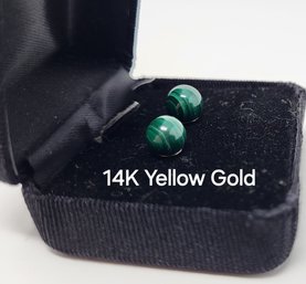 14K Yellow Gold Stud Earrings With Dark Green Stones