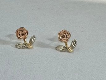Gold Earrings White And Yellow 10KT Gold Roses 1.5grams