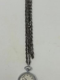 Sterling Silver .925 Chain 24' Long With Hudson's 17 Jewel Pocket Watch