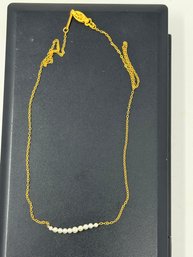 14 Kt Gold Chain Necklace With Pearls 12' Long .7 Grams