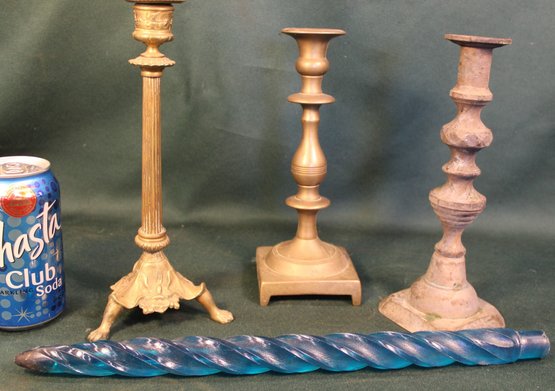 3 Metal Candle Holders & Plastic Candle   (188)