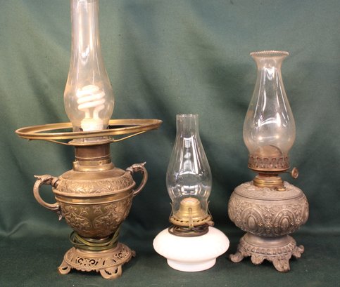 Antique 3 Lamps - 1 Original, 2 Electric, 16', 11' & 20'H  (433)