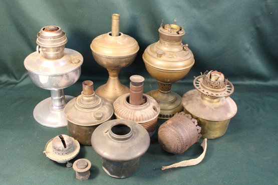 Antique Group Of Oil Lamps, Burners, Fonts And Lamp Parts  (66)