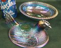 Carnival Glass Pitcher & 8 Goblets, Garland Bowl &  Settin' Hen Candy Dish W/ 4 Boxes  (137)