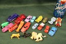 Toys - 17 Vehicles, 2 Metal Skaters In Tin & Carved Setter, 10'x6'H   (13)