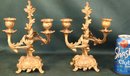 Antique Pair Of  Pot Metal 2 Candle Candle Holders W/ HP Porcelain Cherub Inserts, 8'H  (54)