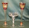 Beautiful Pair 11'h Glass Flutes & Champagne W/nude Figural Stem, & English Copper Lustre Pitcher   (5)