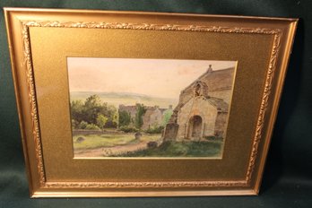 Framed Watercolor Of Alnam Vicarage & Church, Northumberland, Eng., 16'x13' (100)