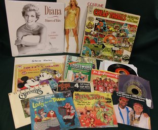 Assorted Lot - 8 45RPM Records, 1998 'Diana' Calendar, Mickey & Minnie Paper Dolls, Crossword Puzzles   (101)