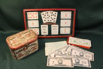 Gold Shore Tobacco Tin, 14x8' Poker Tray, Play Money  (102)