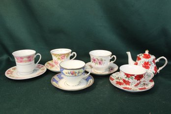 Antique Porcelain 5 Cups And Saucers & Teapot - 3 Are Bone China, England  (103)