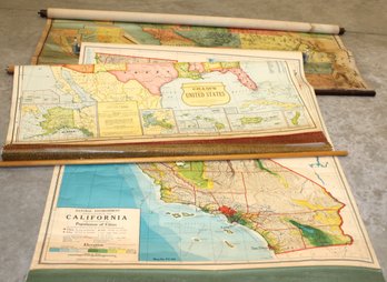 3 School Roll Up Maps - US (50x53') & Calif. (1903 Map Is 65x72') & Calif, 43x52'  (106)