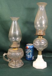 19th Century 2 Complete Pressed Glass Oil Lamps, 13' & 16'H  (107)