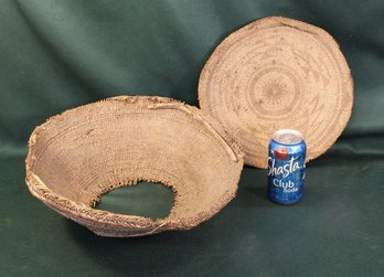 2 Very Old Karuk Weavings  - 12' Tray & 15' Open Bottom Grinding Bowl  (107)