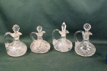 4 Antique Clear Patterened Glass Cruets With Stoppers  (111)