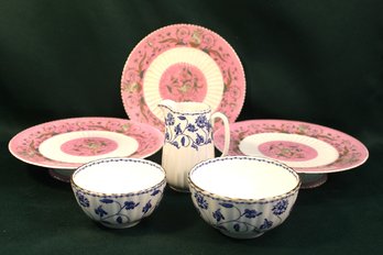 Antique 3 Pcs Spode, Eng. (pitcher & 2 Bowls) & 2 Pink Serving Pcs, 9' Plate  (111)