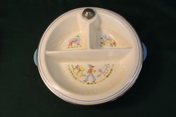 Bartsch Mfg. Co. Pat. 1944 Heatable Porcelain Divided Baby Bowl, 'Little Boy Blue'  (113)