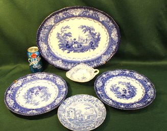 Antique 5 Pcs China - 3 Pcs Doulton -16' Platter & 2 Plates 10'(chips) , 7' Copland Plate, More  (118)