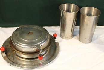 Manning Bowman & Co. Waffle Iron (no Cord) & 2 Soda Fountain Milkshake Cups  (119)