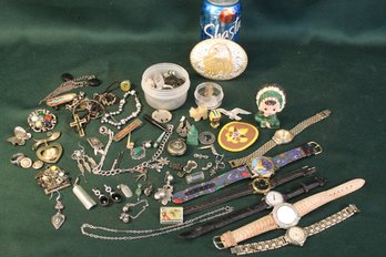 Assorted Vintage Jewelry & More - 6 Watches, Belt Buckle, Rocks, & Gems  (119)