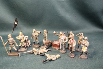 Antique Group Of 13 German WWII Toy Soldiers, 3'H - 5 Are Elastolin, 6 Are Lineol And 2 Unknown  (121)
