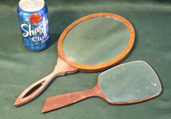 Antique 2 Fragile Hand Mirrors With Wood Frames   (125)