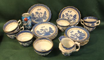 Antique Booth, Eng. 'Real Old Willow' China - 6 @ 7' Plates, 8 Saucers, 6 Cups, Sugar & Creamer  (126)