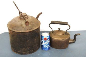 Antique Eagle Oil Can, 11'H & Copper Teapot, 6'H (127)