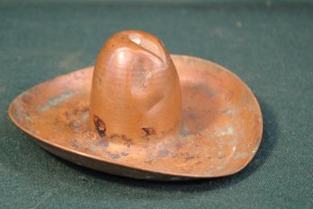 Antique Copper Cowboy Hat Ashtray, 6'Dia   (129)