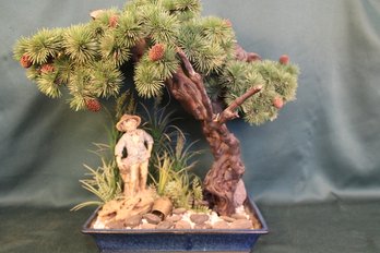 Artificial Bonsai Tree W/figurine & Faux Plants, 21'x 18'H(129)