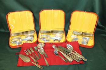 3 Sets Of Silver Plate Flatware, 24 In Each Case, 'GL 100', 12 Extra And 7 Serving Pieces   (130)
