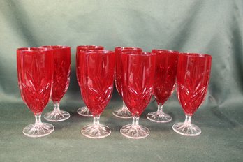 Set Of 8 Vintage Red & Clear Glass Goblets, 8'H  (131)