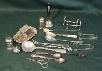 Misc. SP Lot - Shakers, Spoons, Sugar Tongs, Match Holder, Knife Rests, Bell, More    (131)